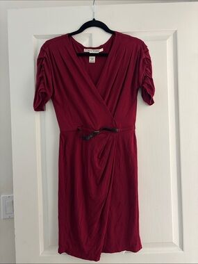Max Studio Burgundy Faux-Wrap Short Sleeve Dress Sz XS